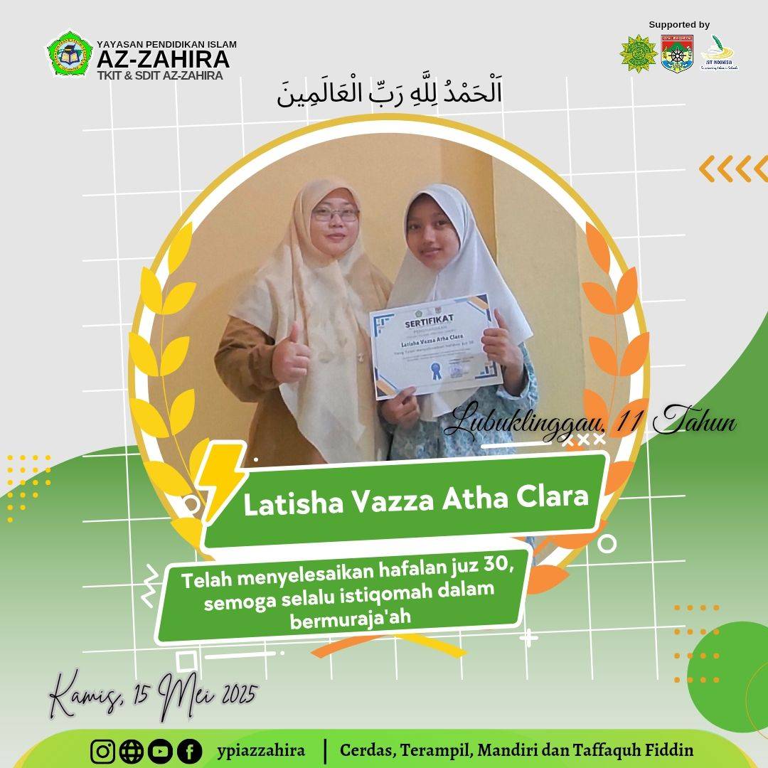 Telah menyelesaikan setoran hafalan juz 30 